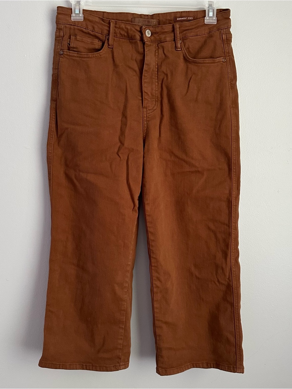 Judy Blue cropped brown jeans 13/31 14 wide leg fall garment dyed